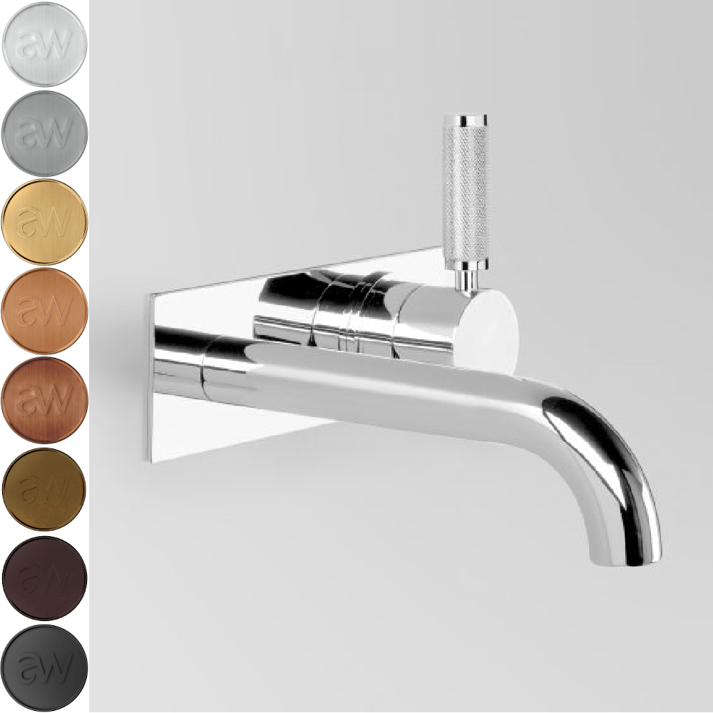 Astra Walker Basin Taps Astra Walker Knurled Icon + Lever Wall Mixer Set on Backplate with 250mm Spout