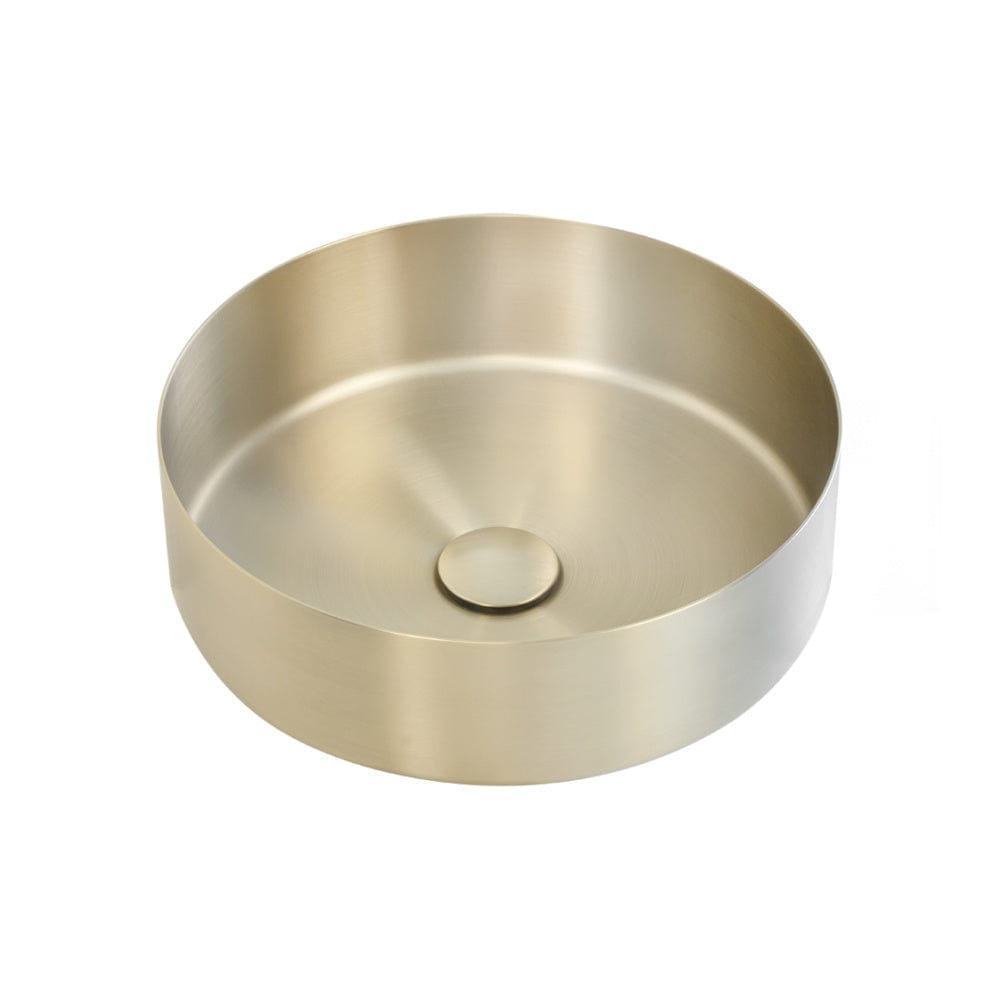 Plumbline Shower Oli Round Stainless Steel Vessel Basin | Brushed Brass