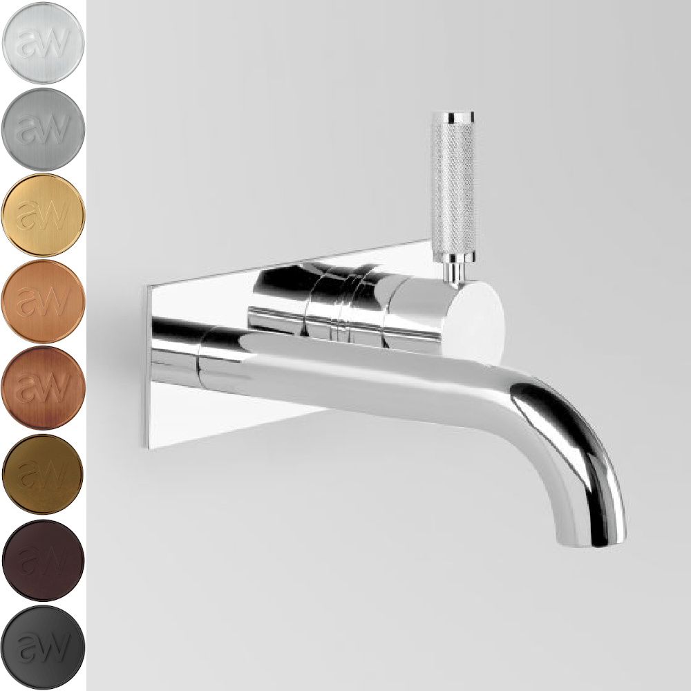 The Kitchen Hub Basin Taps Astra Walker Knurled Icon + Lever Wall Mixer Set on Backplate with 200mm Spout