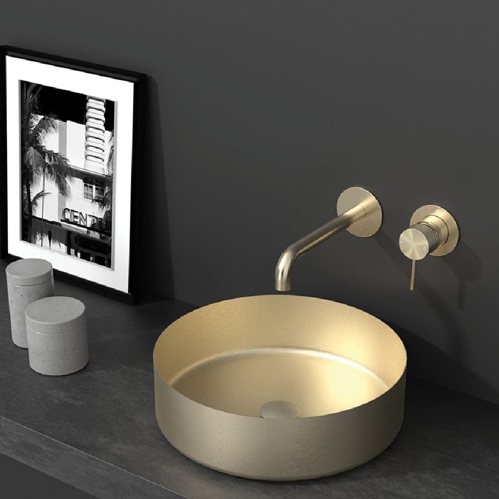 Plumbline Shower Oli Round Stainless Steel Vessel Basin | Brushed Brass