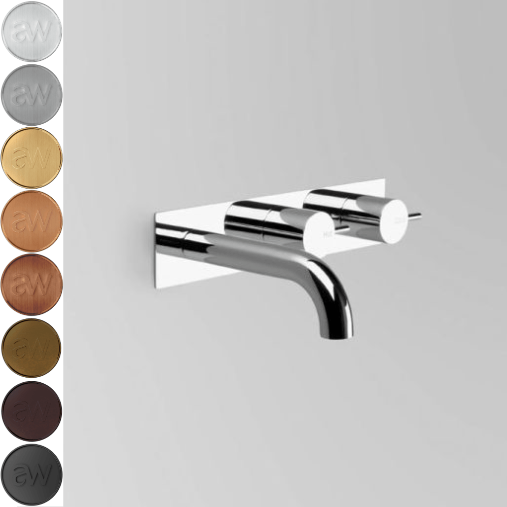 Astra Walker Basin Taps Astra Walker Icon Wall Set on Backplate Offset with 200mm Curved Spout