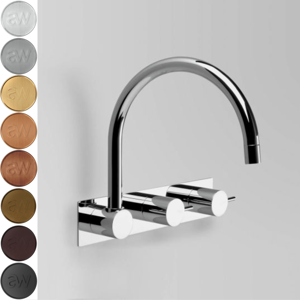 Astra Walker Basin Taps Astra Walker Icon Gooseneck Wall Set on Backplate Offset