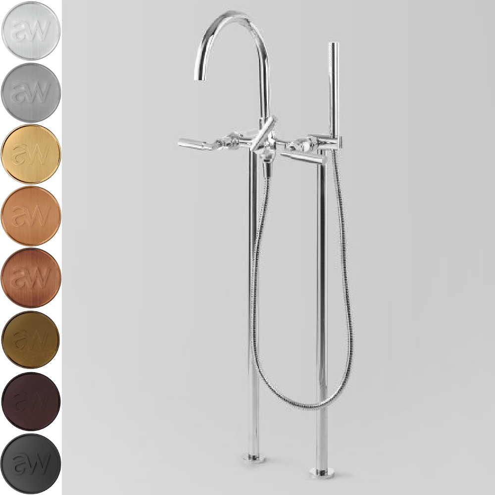 Astra Walker Wall Mixers Astra Walker Icon + Lever Gooseneck Floor Mounted Bath Mixer with Single Function Hand Shower