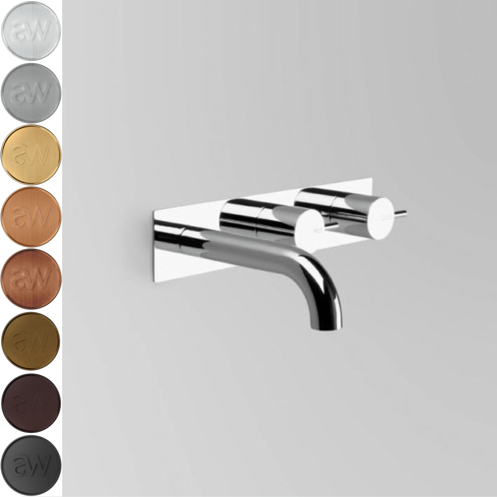 Astra Walker Basin Taps Astra Walker Icon Wall Set on Backplate Offset with 155mm Curved Spout