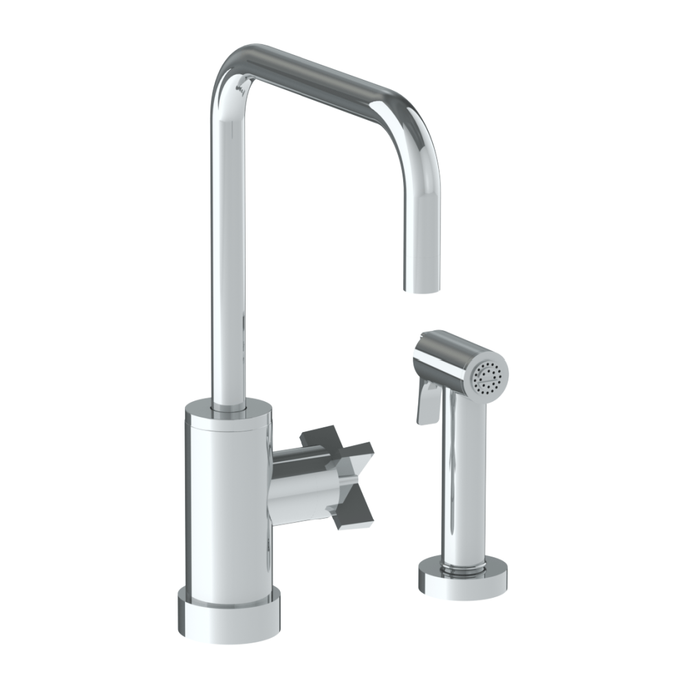 The Watermark Collection Kitchen Taps Polished Chrome The Watermark Collection London Monoblock Kitchen Mixer with Square Spout & Seperate Pull Out Rinse Spray | Cross Handle