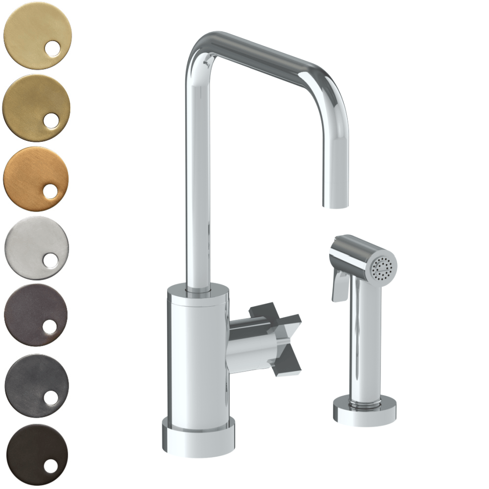 The Watermark Collection Kitchen Taps Polished Chrome The Watermark Collection London Monoblock Kitchen Mixer with Square Spout & Seperate Pull Out Rinse Spray | Cross Handle