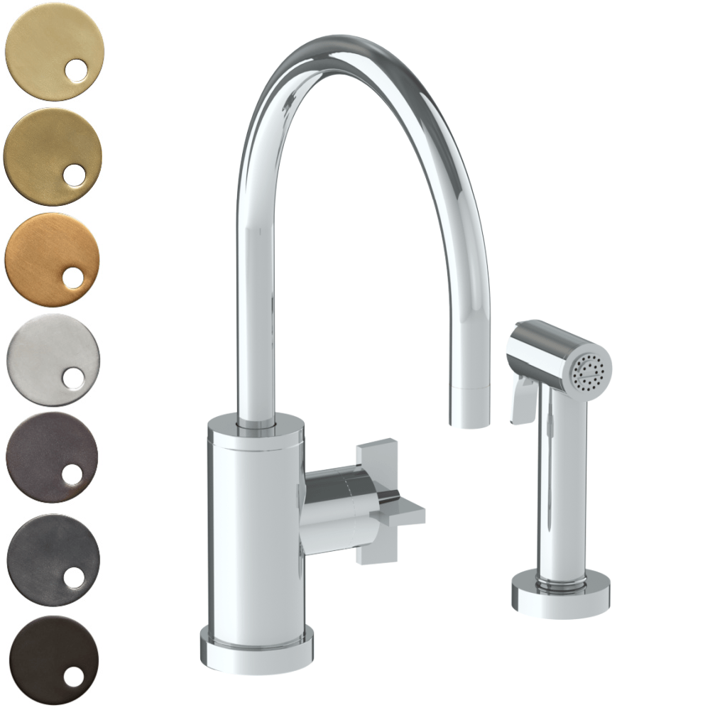 The Watermark Collection Kitchen Taps Polished Chrome The Watermark Collection London Monoblock Kitchen Mixer with Swan Spout & Seperate Pull Out Rinse Spray | Cross Handle