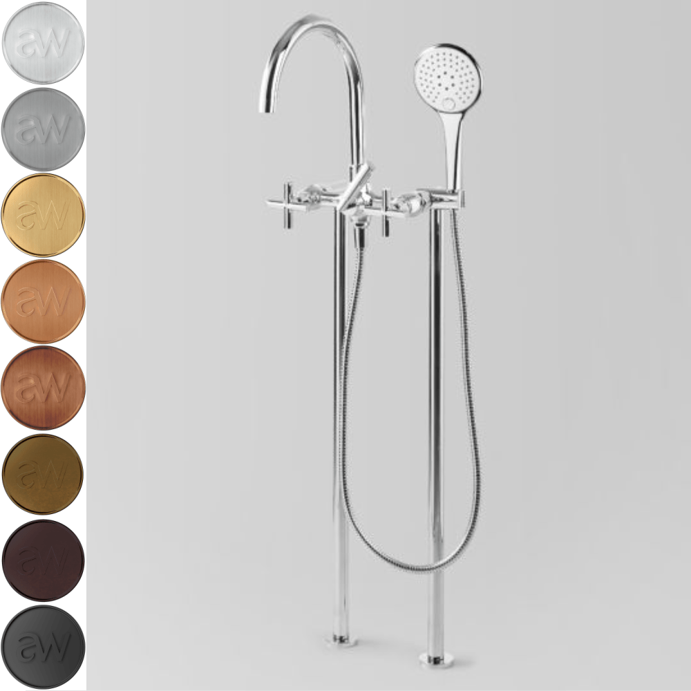 Astra Walker Bath Taps Astra Walker Icon + Floor Mounted Bath Mixer with Multi-Function Hand Shower