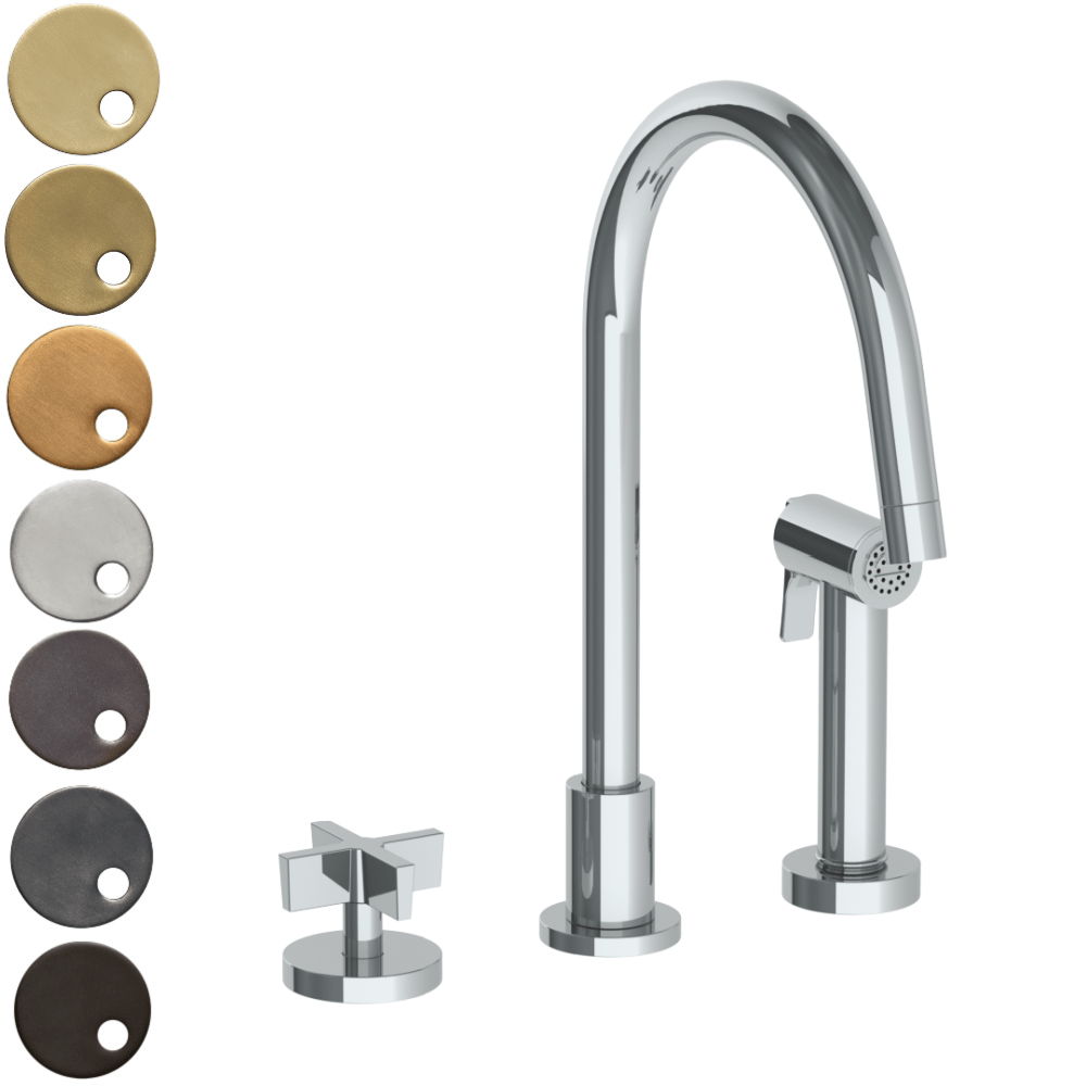 The Watermark Collection Kitchen Taps Polished Chrome The Watermark Collection London 2 Hole Kitchen Set with Swan Spout & Seperate Pull Out Rinse Spray | Cross Handle