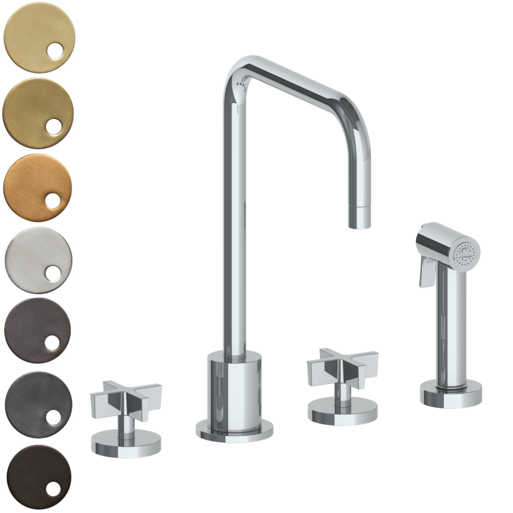 The Watermark Collection Kitchen Taps Polished Chrome The Watermark Collection London 3 Hole Kitchen Set with Square Spout & Seperate Pull Out Rinse Spray | Cross Handle
