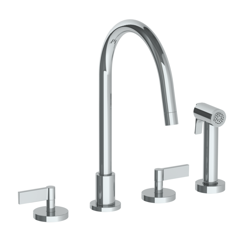 The Watermark Collection Kitchen Taps Polished Chrome The Watermark Collection London 3 Hole Kitchen Set with Swan Spout & Seperate Pull Out Rinse Spray | Lever Handle