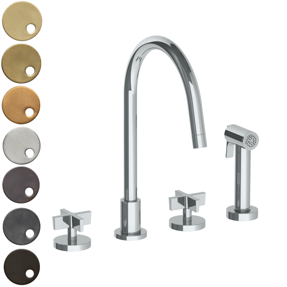 The Watermark Collection Kitchen Taps Polished Chrome The Watermark Collection London 3 Hole Kitchen Set with Swan Spout & Seperate Pull Out Rinse Spray | Cross Handle