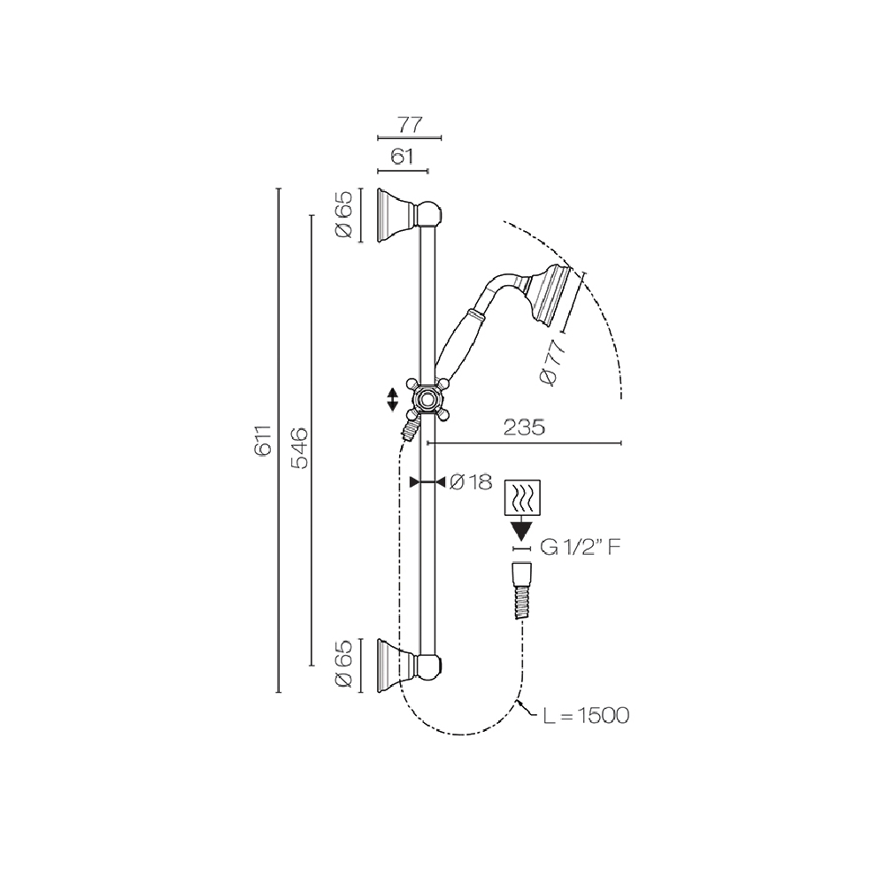 Plumbline Showers Nicolazzi Regal 600mm Slide Shower