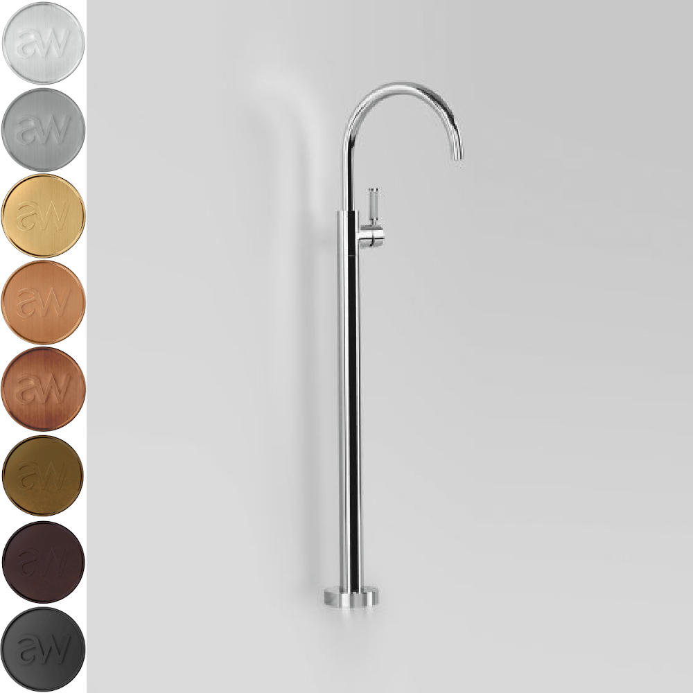 Astra Walker Bath Taps Astra Walker Knurled Icon + Lever Gooseneck Floor Mounted Bath Mixer