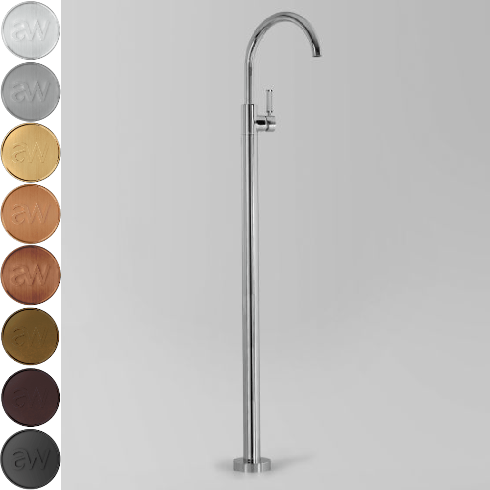 Astra Walker Basin Taps Astra Walker Knurled Icon + Lever Gooseneck Floor Mounted Basin Mixer