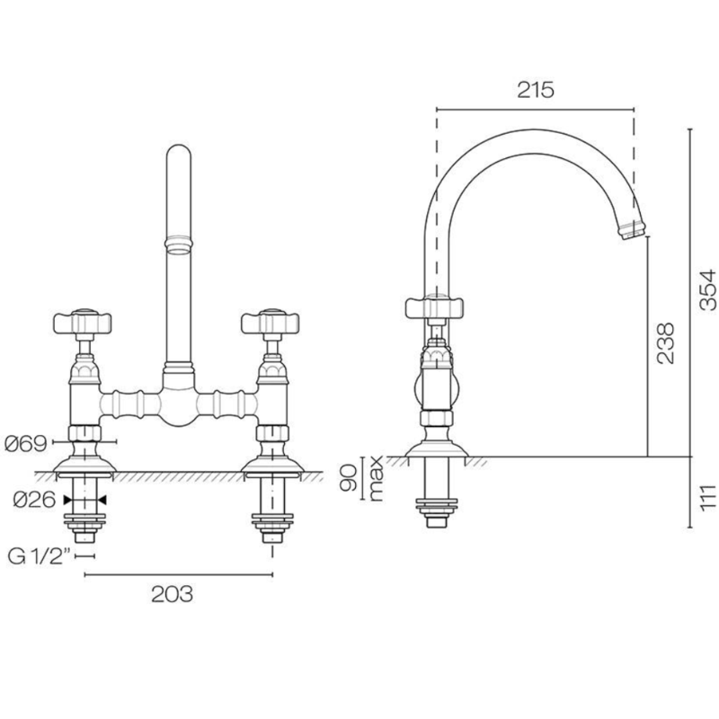 Plumbline Kitchen Tap Nicolazzi Regal Classic Bridge Kitchen Mixer