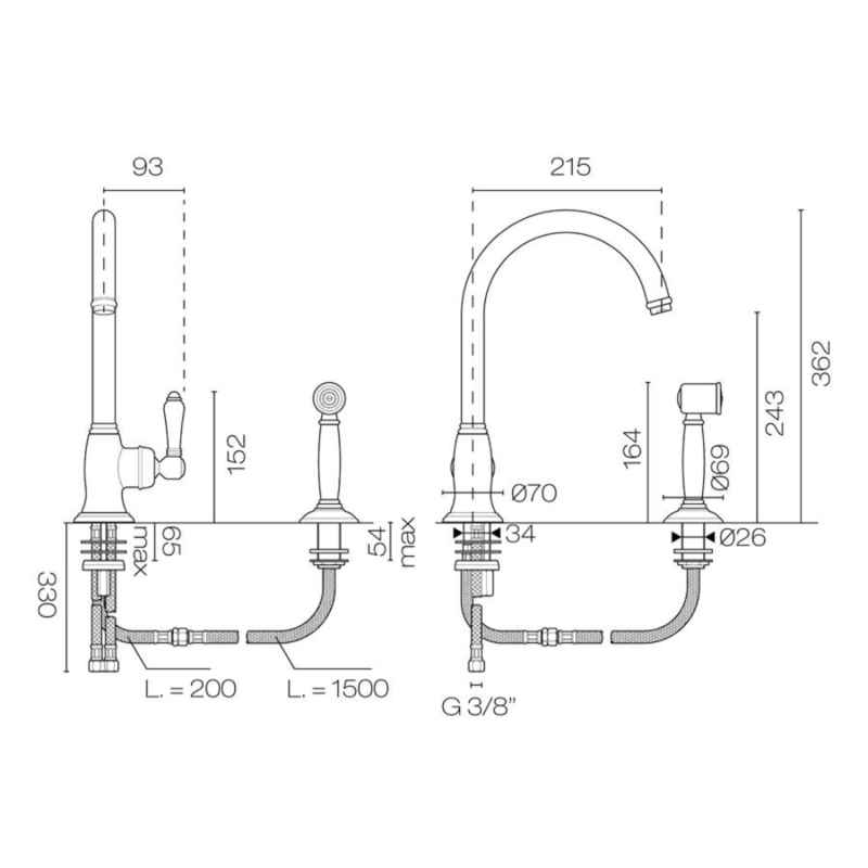 Plumbline Kitchen Tap Nicolazzi Regal Classic Kitchen Mixer with Rinse Spray