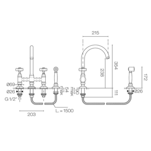 Plumbline Kitchen Tap Nicolazzi Regal Classic Bridge Kitchen Mixer with Rinse Spray