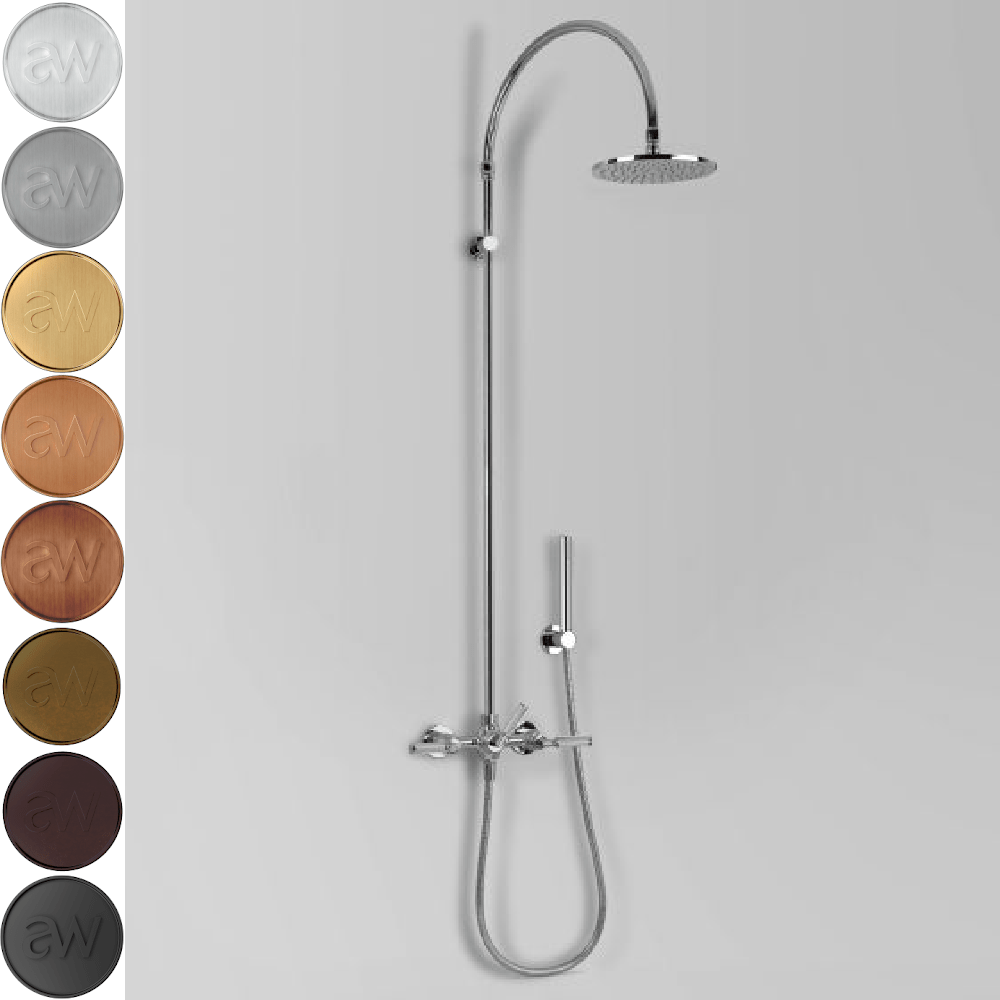 Astra Walker Showers Astra Walker Knurled Icon + Lever Exposed Shower Set with Taps, Diverter & Single Function Hand Shower on Wall Hook