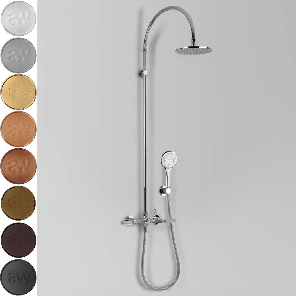 Astra Walker Showers Astra Walker Knurled Icon + Lever Exposed Shower Set with Taps, Diverter & Multi-Function Hand Shower on Wall Hook