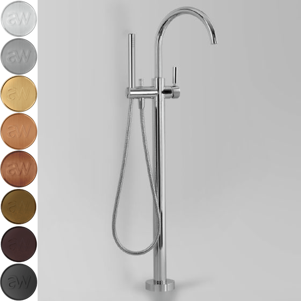 Astra Walker Wall Mixers Astra Walker Icon + Lever Gooseneck Floor Mounted Bath Mixer with Single Function Hand Shower