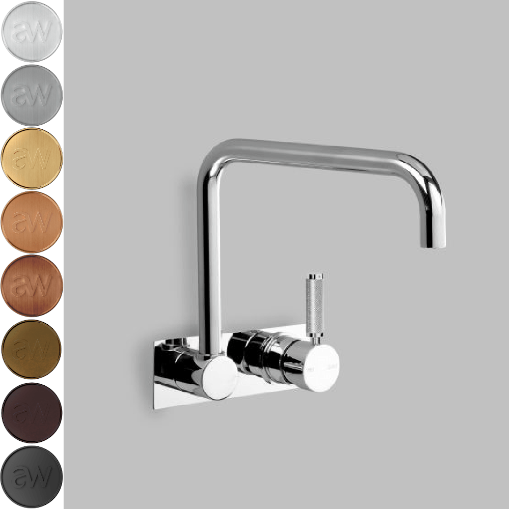 The Kitchen Hub Basin Taps Astra Walker Knurled Icon + Lever Wall Mixer Set on Backplate