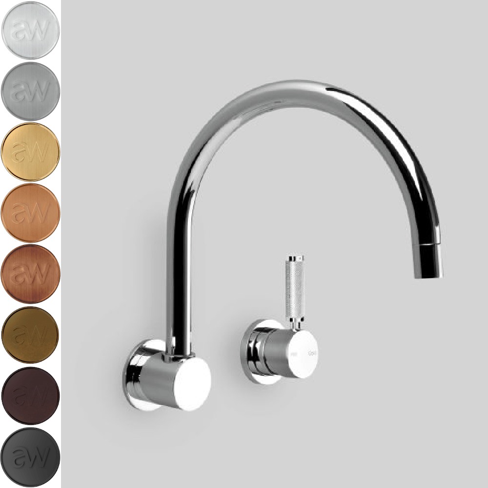 The Kitchen Hub Basin Taps Astra Walker Knurled Icon + Lever Gooseneck Wall Mixer Set