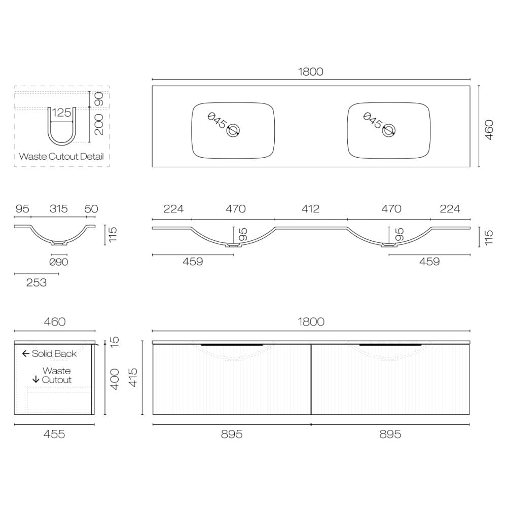 Progetto Vanity Forma Spio 1800 2 Drawer Vanity Double Basin