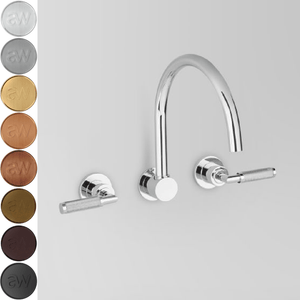 The Kitchen Hub Basin Taps Astra Walker Knurled Icon + Lever Gooseneck Wall Set