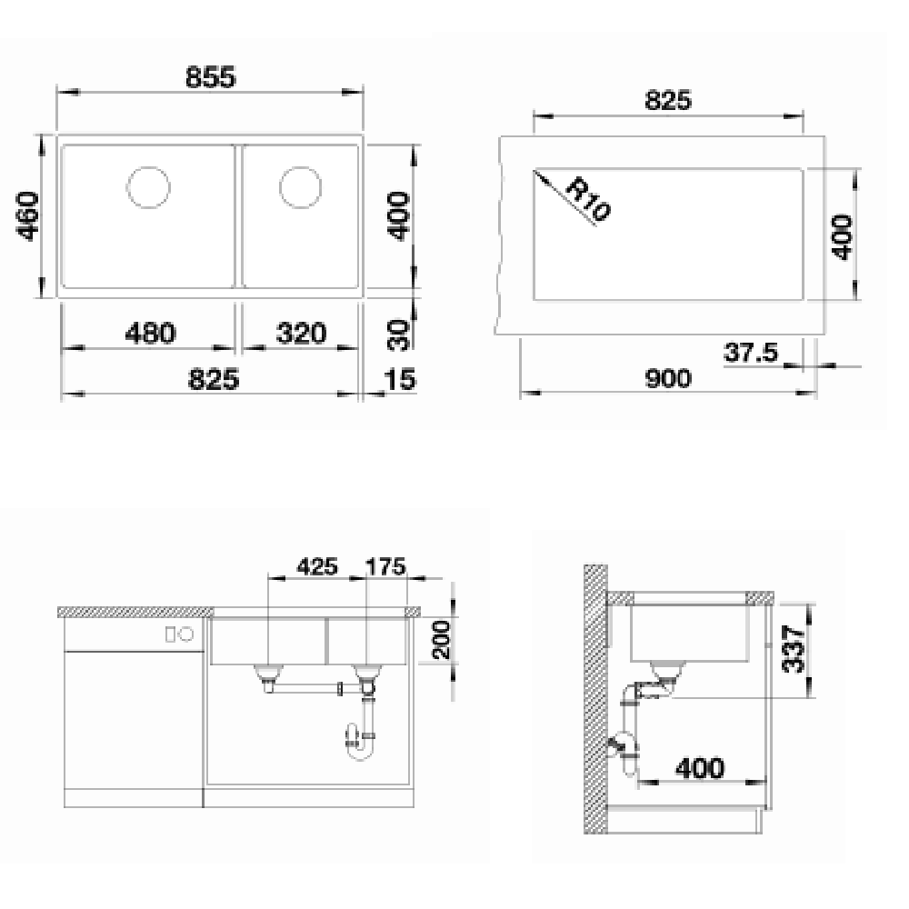 Blanco Kitchen Sinks - Granite Blanco Silgranit Subline 480/320-U Double Sink | Rock Grey