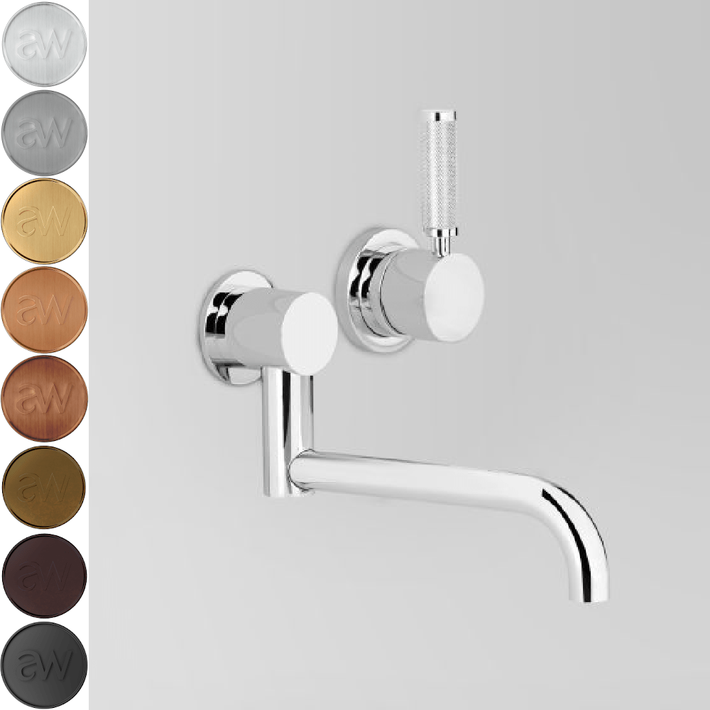 The Kitchen Hub Basin Taps Astra Walker Knurled Icon + Lever Wall Mixer Set with 200mm Underslung Swivel Spout