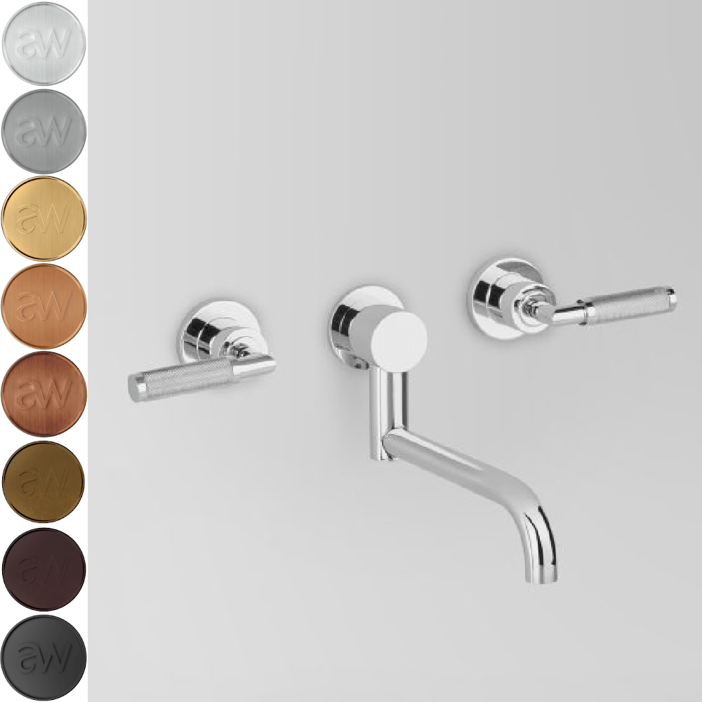 The Kitchen Hub Basin Taps Astra Walker Knurled Icon + Lever Wall Set with 200mm Underslung Swivel Spout