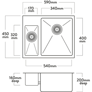 Mercer Kitchen Sinks Mercer DV Lichfield Double Sink | 170 + 340mm