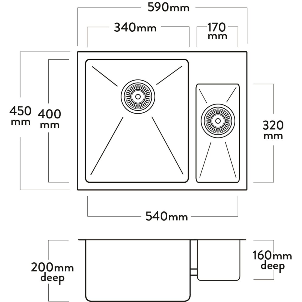 Mercer Kitchen Sinks Mercer DV Lichfield Double Sink | 340 + 170mm