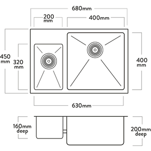 Mercer Kitchen Sinks Mercer DV Hampton Double Sink | 200 + 400mm