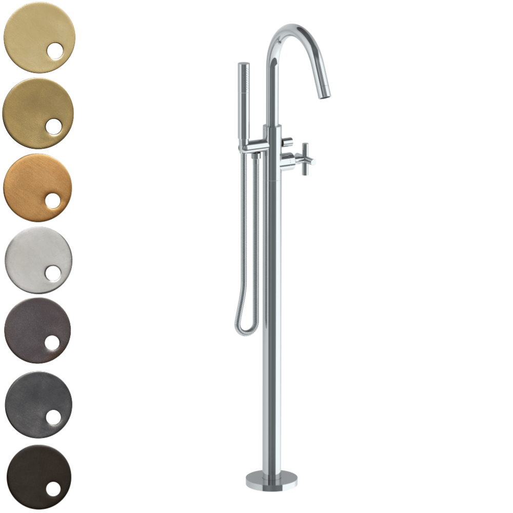 The Watermark Collection Freestanding Bath Fillers Polished Chrome The Watermark Collection Sense Single Freestanding Bath Set with Slimline Hand Shower | Cross Handle