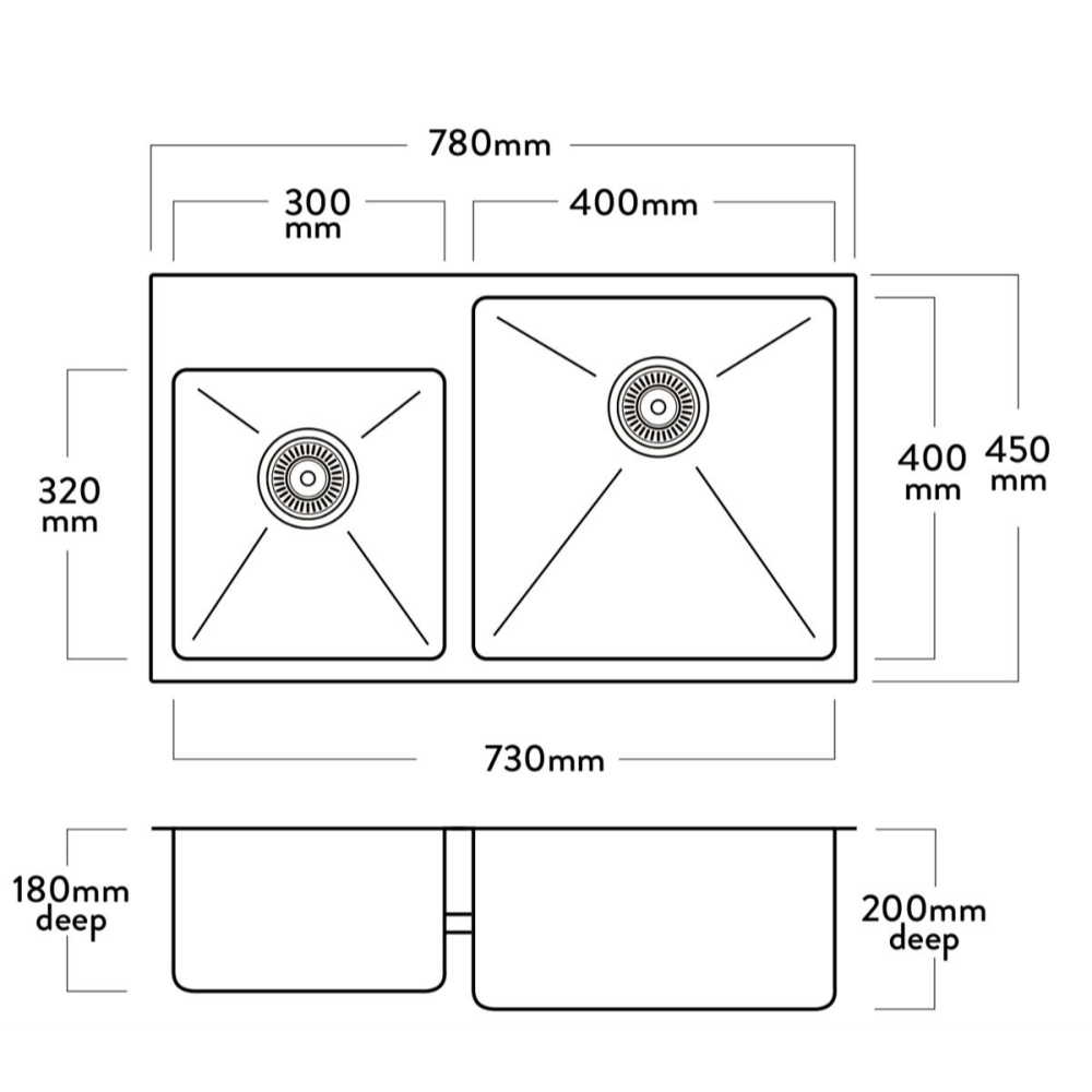 Mercer Kitchen Sinks Mercer DV Sratford Double Sink | 300 + 400mm