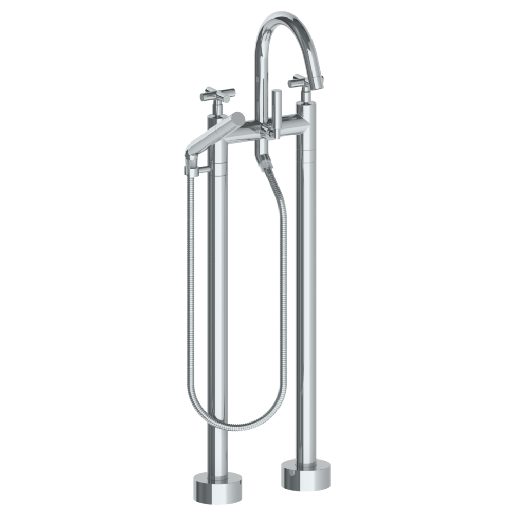 The Watermark Collection Freestanding Bath Fillers Polished Chrome The Watermark Collection Sense Freestanding Bath Set with Slimline Hand Shower | Cross Handle