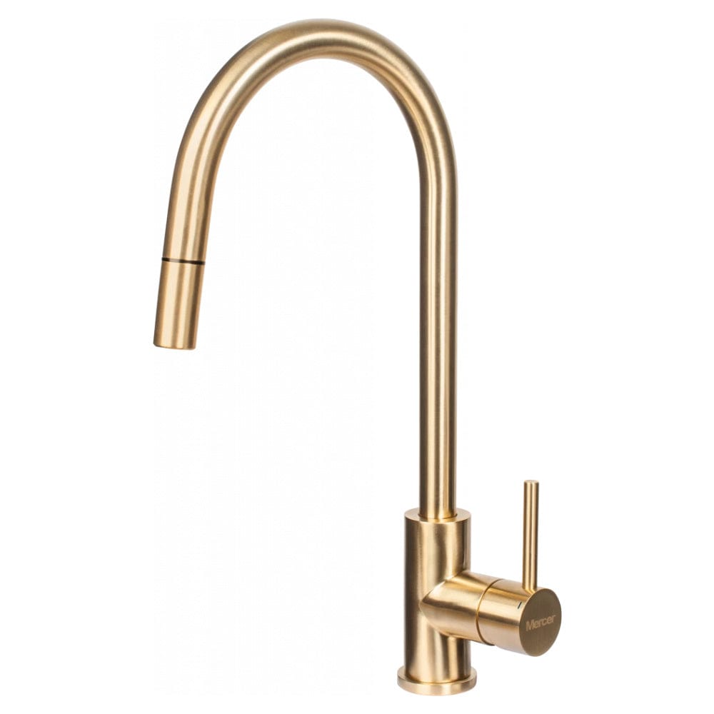 Mercer Kitchen Taps Mercer Aurora Gooseneck Pull Out Mixer | Brass