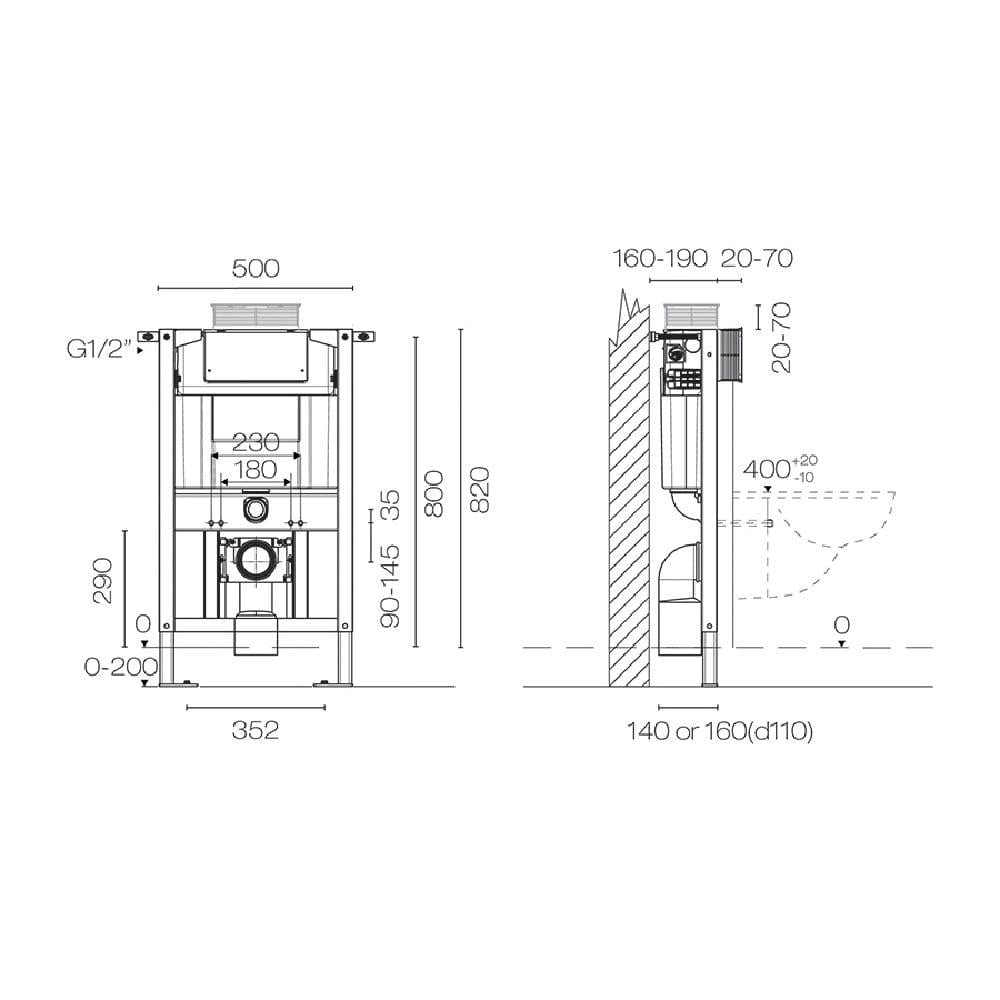 Plumbline In-Wall Cistern Speedo S30 Low Height Full Frame Inwall Cistern