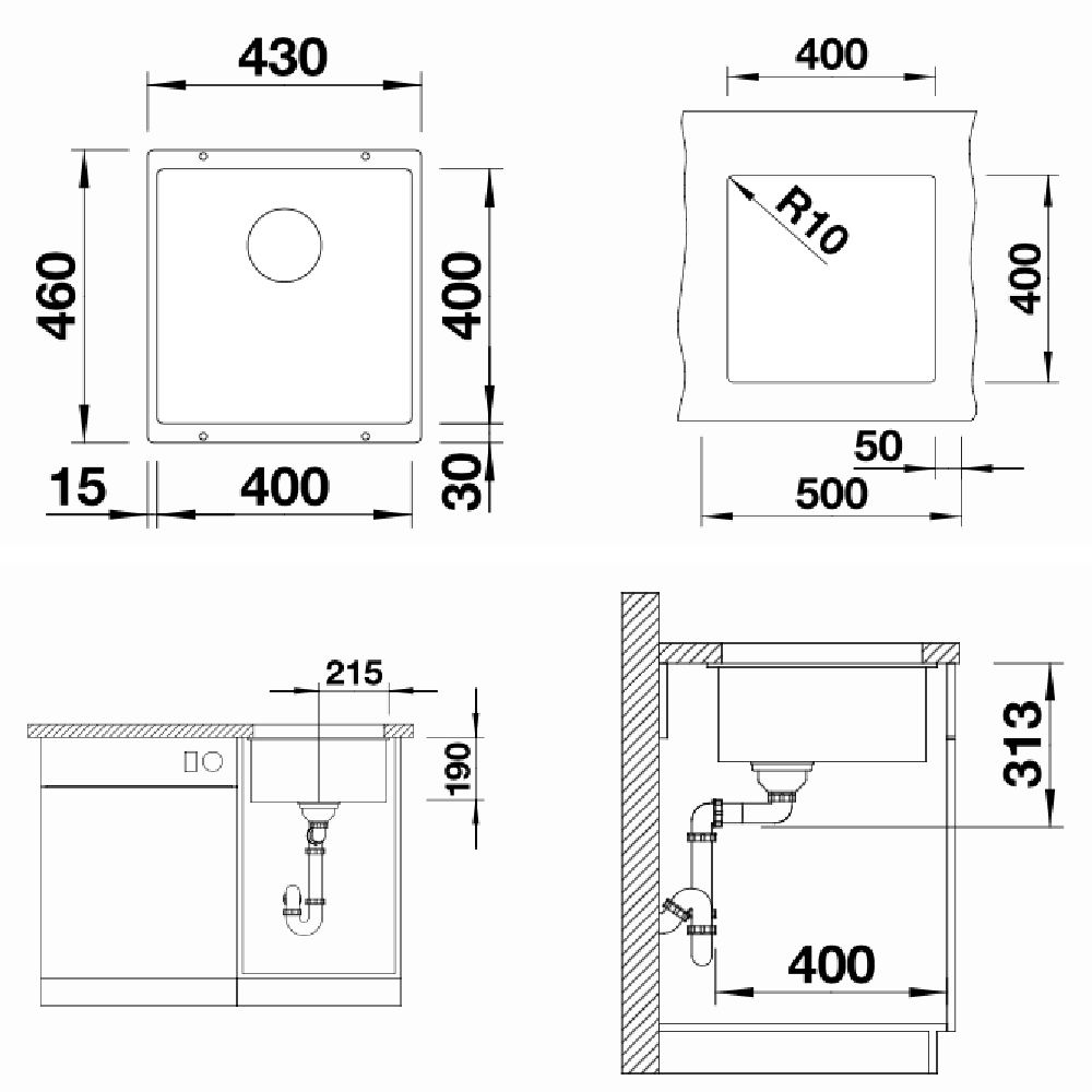 Blanco Kitchen Sinks - Granite Blanco Silgranit Subline 400-U Single Sink | Rock Grey