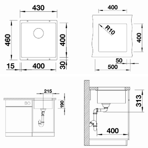 Blanco Kitchen Sinks - Granite Blanco Silgranit Subline 400-U Single Sink | Black