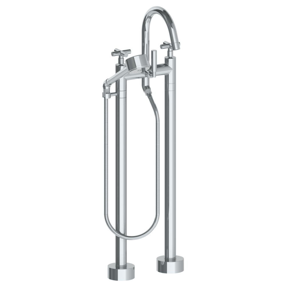 The Watermark Collection Freestanding Bath Fillers Polished Chrome The Watermark Collection Sense Freestanding Bath Set with Volume Hand Shower | Cross Handle