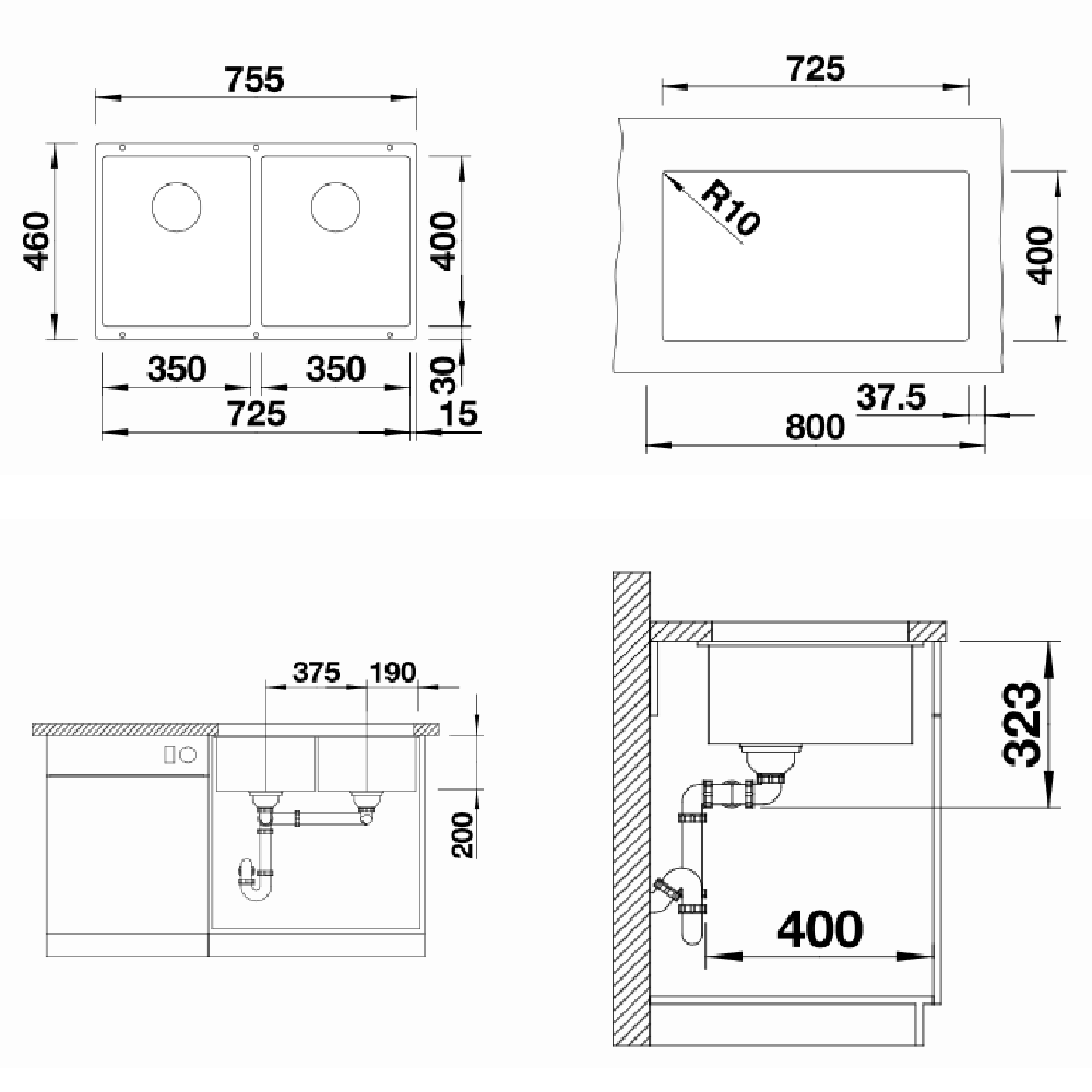 Blanco Kitchen Sinks - Granite Blanco Silgranit Subline 350/350-U Double Sink | White