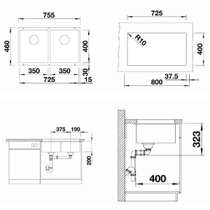 Blanco Kitchen Sinks - Granite Blanco Silgranit Subline 350/350-U Double Sink | White