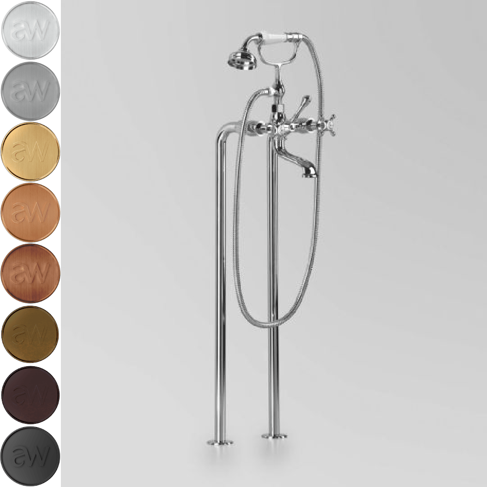 Astra Walker Bath Taps Astra Walker Edwardian Floor Mounted Bath Mixer with Single Function Hand Shower