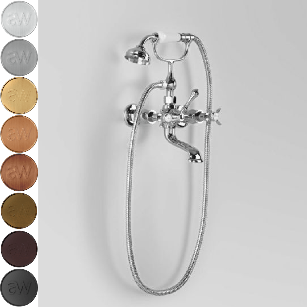 Astra Walker Bath Taps Astra Walker Olde English Wall Mounted Bath Mixer with Single Function Hand Shower