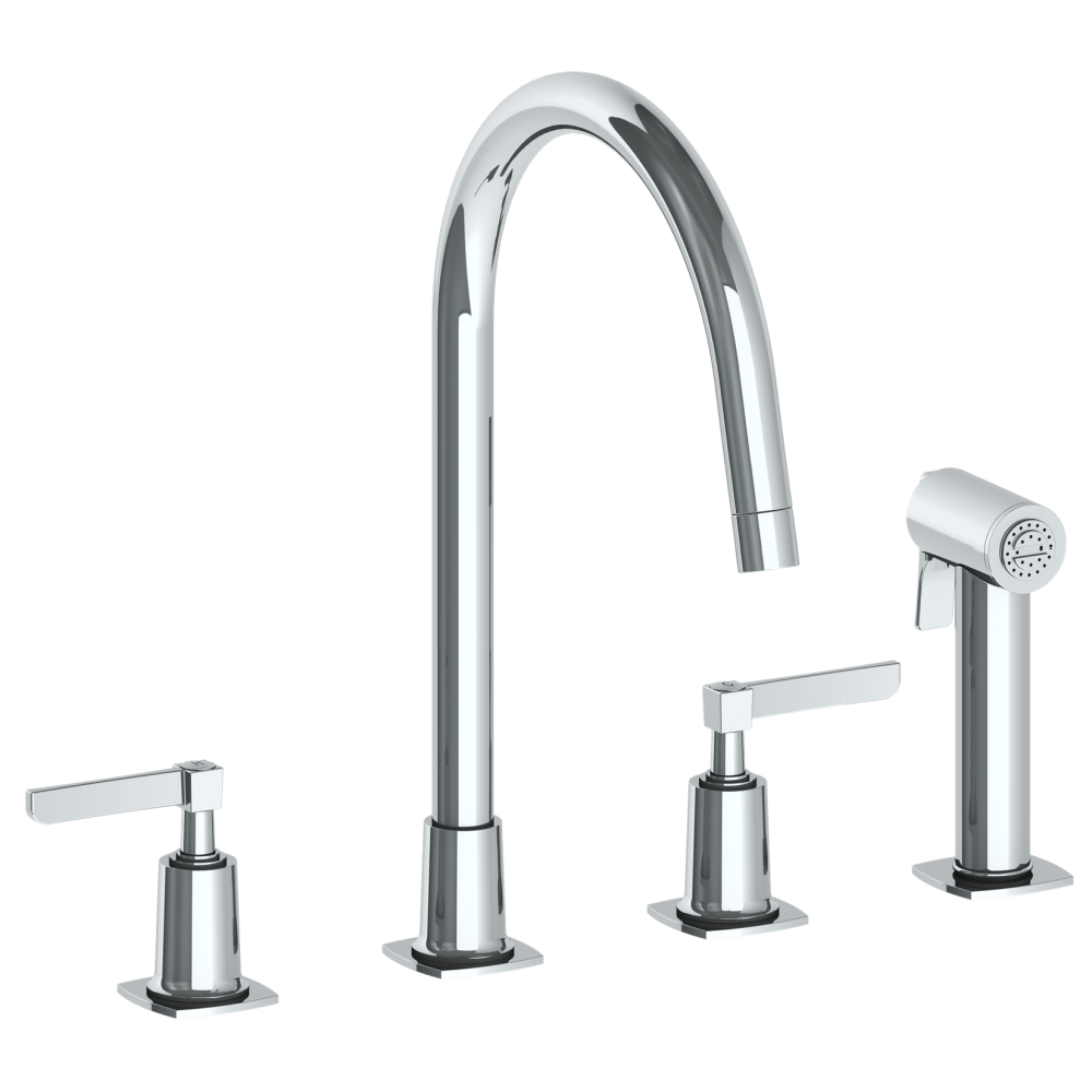 The Watermark Collection Kitchen Tap Polished Chrome The Watermark Collection Highline 3 Hole Kitchen Set with Seperate Pull Out Rinse Spray | Lever Handle