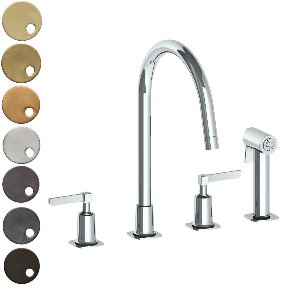 The Watermark Collection Kitchen Tap Polished Chrome The Watermark Collection Highline 3 Hole Kitchen Set with Seperate Pull Out Rinse Spray | Lever Handle