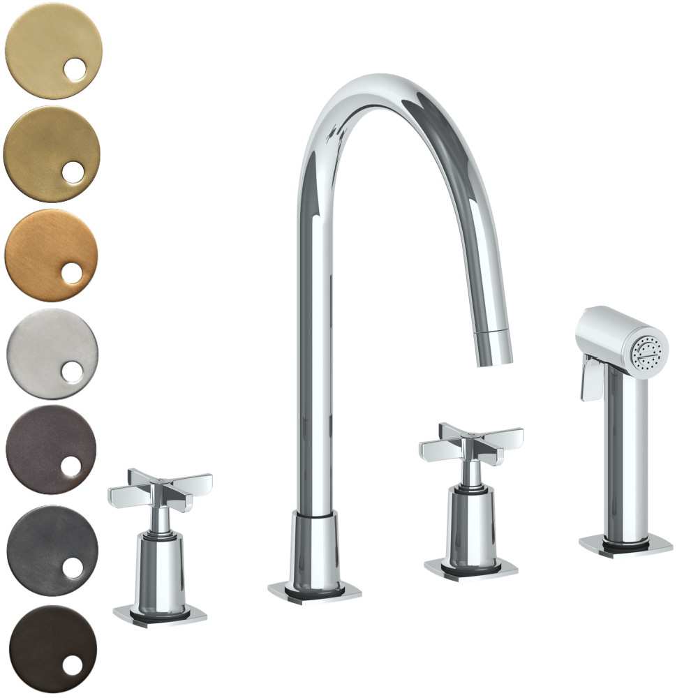 The Watermark Collection Kitchen Tap Polished Chrome The Watermark Collection Highline 3 Hole Kitchen Set with Seperate Pull Out Rinse Spray | Cross Handle